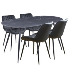 Hallowood Furniture Cullompton Large 160Cm Oval Table, Grey Marble Effect Top, With 4 Black Bonded Leather Dining Chairs - thumbnail 8
