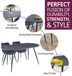 Hallowood Furniture Cullompton Large 160Cm Oval Table, Grey Marble Effect Top, With 4 Black Bonded Leather Dining Chairs - thumbnail 2