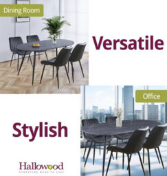 Hallowood Furniture Cullompton Large 160Cm Oval Table, Grey Marble Effect Top, With 4 Black Bonded Leather Dining Chairs - thumbnail 6