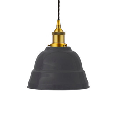 Slate Grey Lincoln Painted Dome Pendant Light With Antique Gold Lamp Holder And Black Twisted Cable - Se Home - image 1