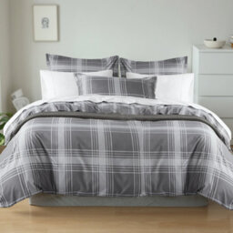 Aspire Homeware Printed Microfiber Duvet Cover Set, Grey Check Reversible, King, (L)220Cm X (W)230Cm - thumbnail 1