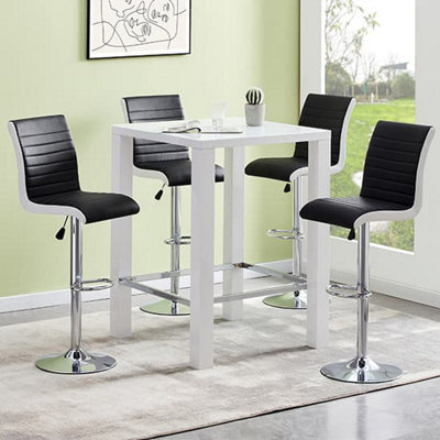 Furniture in Fashion Jam Square Glass White Gloss Bar Table 4 Ritz Black White Stool - image 1