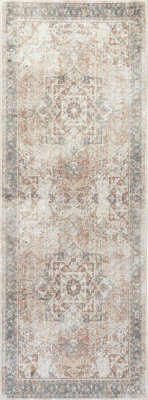 Livabliss Lillian-Washable Brown Blue Traditional Vintage Boho Living Dining Rug 80 X 220 Cm Easy Care, Non Shedding - image 1
