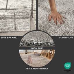 Ruglenza Home -  Isola Shaggy Rug - 30 mm - Cream / Dark Grey - 160 X 230 Cm - thumbnail 3