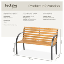 Tectake Garden Bench Michaela - 2-Seater, Weatherproof, 119.5 X 62 X 83 Cm - Brown - thumbnail 6