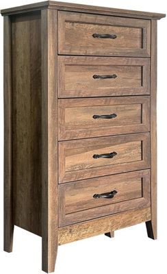 London Boutique Retro Chest Of Drawers, 5 Drawer Bedroom Dresser, Wooden Grain Top, Farmhouse Storage Cabinet, Hallway Unit - image 1