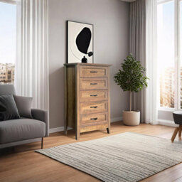 London Boutique Retro Chest Of Drawers, 5 Drawer Bedroom Dresser, Wooden Grain Top, Farmhouse Storage Cabinet, Hallway Unit - thumbnail 2