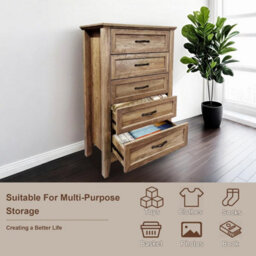 London Boutique Retro Chest Of Drawers, 5 Drawer Bedroom Dresser, Wooden Grain Top, Farmhouse Storage Cabinet, Hallway Unit - thumbnail 4