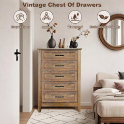 London Boutique Retro Chest Of Drawers, 5 Drawer Bedroom Dresser, Wooden Grain Top, Farmhouse Storage Cabinet, Hallway Unit - thumbnail 5