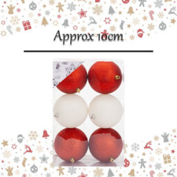 Christmas Bauble Decoration Hanging Tree Ornament X 6 10Cm Red White - thumbnail 2