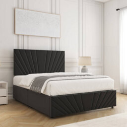 Bsspoke Rose Divan Bed Set Black Plush Velvet 24Inch Panel Headboard & 12Inch Footboard No Mattress No Drawers In All Sizes - thumbnail 3