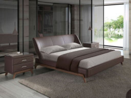 Angel Cerda Elegant Chocolate Brown Leatherette Bed With Modern Design - thumbnail 2