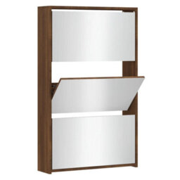 Berkfield Shoe Cabinet With Mirror 3-Layer Brown Oak 63X17X102.5 Cm - thumbnail 2