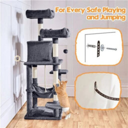 Dark Gray 149Cm H Cat Tree, Cat Tower For Indoors Cats W/large Perch&condos - thumbnail 4