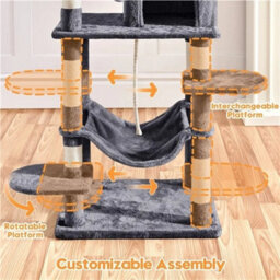 Dark Gray 149Cm H Cat Tree, Cat Tower For Indoors Cats W/large Perch&condos - thumbnail 5