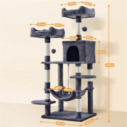 Dark Gray 149Cm H Cat Tree, Cat Tower For Indoors Cats W/large Perch&condos - thumbnail 2