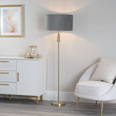 Valuelights Marissa Gold Stacked Ball Floor Lamp With Grey Velvet Shade - Led Bulb Included - image 1