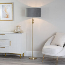 Valuelights Marissa Gold Stacked Ball Floor Lamp With Grey Velvet Shade - Led Bulb Included