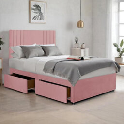 Pink Plush Sawana 4Ft Small Double Bed With 20 Inch Headboard With Mattress And 2Drawers - thumbnail 1