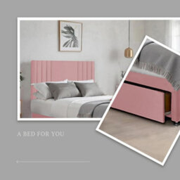 Pink Plush Sawana 4Ft Small Double Bed With 20 Inch Headboard With Mattress And 2Drawers - thumbnail 2