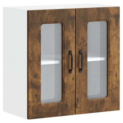 Berkfield Durable Kitchen Wall Cabinet With Glass Door Kalmar Smoked Oak Engineered Wood