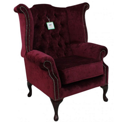 Chesterfield High Back Wing Chair Velluto Shiraz Fabric In Queen Anne Style - image 1