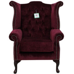 Chesterfield High Back Wing Chair Velluto Shiraz Fabric In Queen Anne Style - thumbnail 3