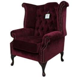 Chesterfield High Back Wing Chair Velluto Shiraz Fabric In Queen Anne Style - thumbnail 2