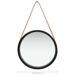 Berkfield Wall Mirror With Strap 40 Cm Black - thumbnail 6