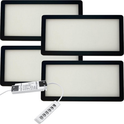 4X Matt Black Ultra-Slim Under Cabinet Kitchen Light Kit With Natural White Led & 20W Driver - image 1