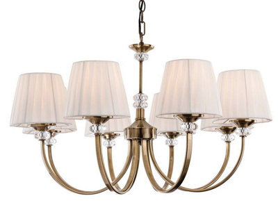 Luminosa Lighting Luminosa Langham 8 Light Multi Arm Chandelier Antique Brass, Pleated Cream Shades, E14