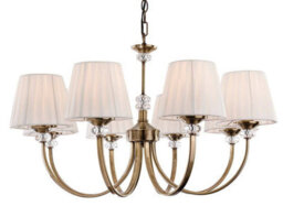 Luminosa Lighting Luminosa Langham 8 Light Multi Arm Chandelier Antique Brass, Pleated Cream Shades, E14