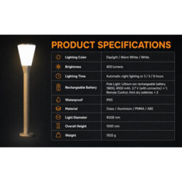 Gwsolar 100Cm Solar Post Light Aluminium Garden Pole Lamp, 400Lm Remote Control With Timer, Ip65 Waterproof Pathway Patio - thumbnail 7