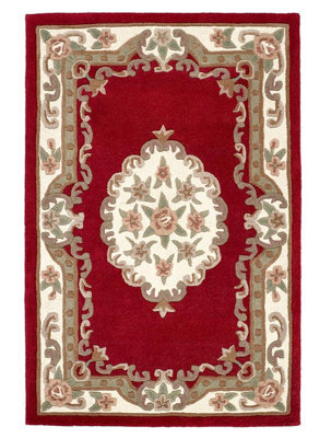 Traditional Wool Rug, 25mm Thick Floral Handmade Rug, Easy To Clean Rug For Living Room, & Dining Room-60Cm X 120Cm - image 1