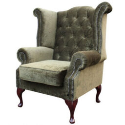 Chesterfield High Back Wing Chair Velluto Moss Green Velvet Fabric In Queen Anne Style - thumbnail 3