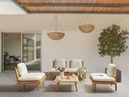 Beliani Garden Lounge Set With Table 4 Seater Accadia Certified Acacia Wood Light Beige - thumbnail 2