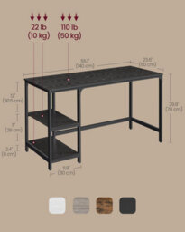 Songmics Computer Desk, Writing Desk With 2 Shelves, Work Table For Office Living Room, Steel Frame, Ebony Black - thumbnail 2