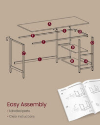 Songmics Computer Desk, Writing Desk With 2 Shelves, Work Table For Office Living Room, Steel Frame, Ebony Black - thumbnail 5