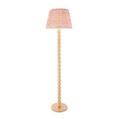 Luminosa Lighting Luminosa Cane Natural Bamboo Floor Lamp With Coral Pink Fabric Ripple Shade 40Cm E27 - image 1