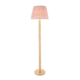 Luminosa Lighting Luminosa Cane Natural Bamboo Floor Lamp With Coral Pink Fabric Ripple Shade 40Cm E27