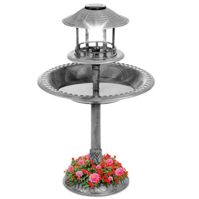 Grey Pedestal Solar Bird Bath Feeder Planter Feeding Table Station - image 1