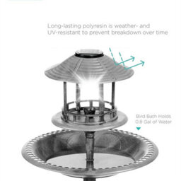 Grey Pedestal Solar Bird Bath Feeder Planter Feeding Table Station - thumbnail 2