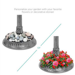 Grey Pedestal Solar Bird Bath Feeder Planter Feeding Table Station - thumbnail 3