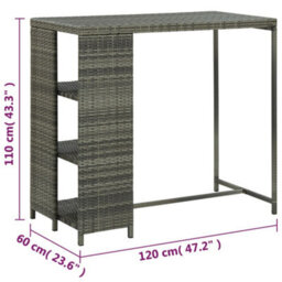 Walplus Bar Table With Storage Rack Grey 120X60X110 Cm Poly Rattan - thumbnail 7