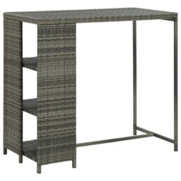 Walplus Bar Table With Storage Rack Grey 120X60X110 Cm Poly Rattan