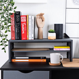 Vitinni Two Tier Shelf Riser Desk Stand - Charcoal Grey Monitor Riser - thumbnail 4