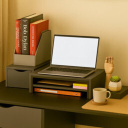 Vitinni Two Tier Shelf Riser Desk Stand - Charcoal Grey Monitor Riser - thumbnail 2