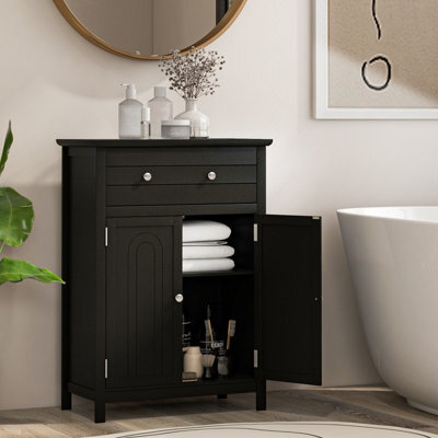 Costway Bathroom Floor Cabinet Freestanding Storage Cupboard With Double Door-Black - image 1