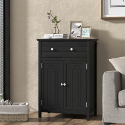 Costway Bathroom Floor Cabinet Freestanding Storage Cupboard With Double Door-Black - thumbnail 4