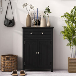 Costway Bathroom Floor Cabinet Freestanding Storage Cupboard With Double Door-Black - thumbnail 5